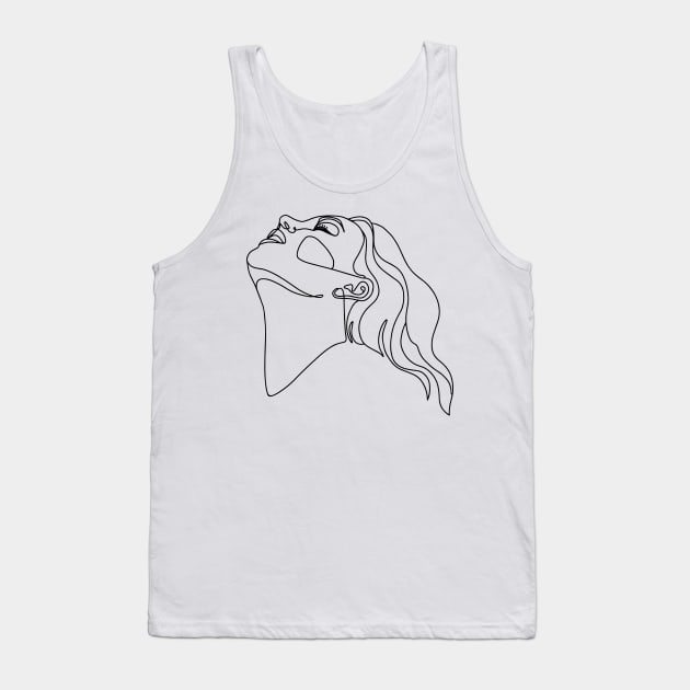 Woman Face Drawing In Line. One Line Art. Minimalistic Style. Single Line Tank Top by ElenaDro
